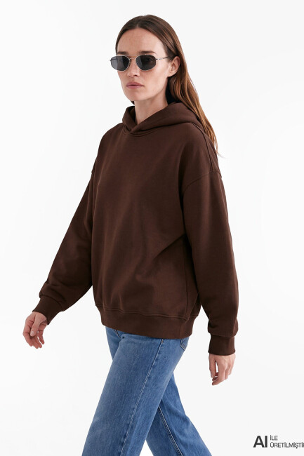 Kadın Kapüşonlu Basic Sweat 1S10575-70236 Kahve 