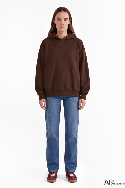 Kadın Kapüşonlu Basic Sweat 1S10575-70236 Kahve  (1)