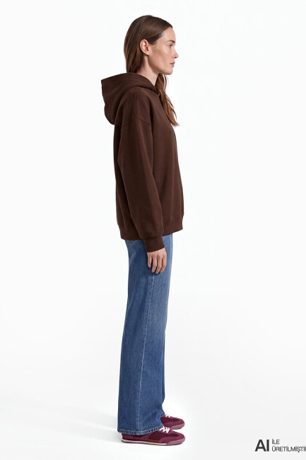 Kadın Kapüşonlu Basic Sweat 1S10575-70236 Kahve  (2)