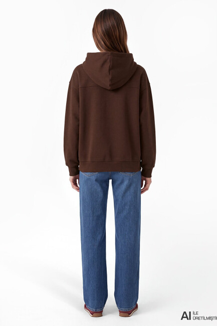 Kadın Kapüşonlu Basic Sweat 1S10575-70236 Kahve - 4