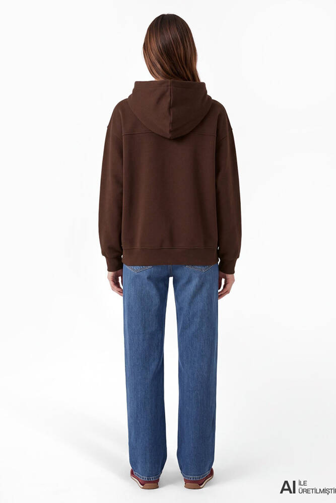 Kadın Kapüşonlu Basic Sweat 1S10575-70236 Kahve - 4