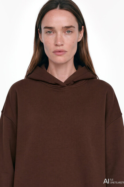 Kadın Kapüşonlu Basic Sweat 1S10575-70236 Kahve - 5