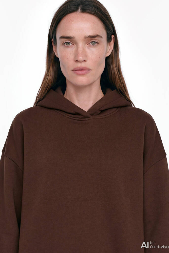 Kadın Kapüşonlu Basic Sweat 1S10575-70236 Kahve - 5