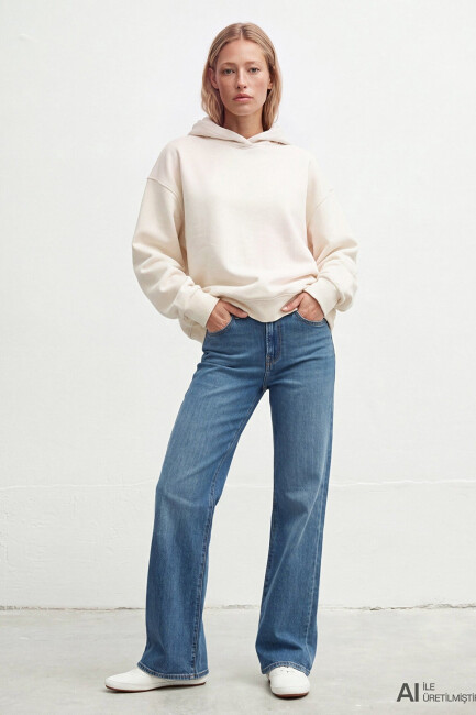 Kadın Kapüşonlu Basic Sweat 1S10575-83043 Beyaz 