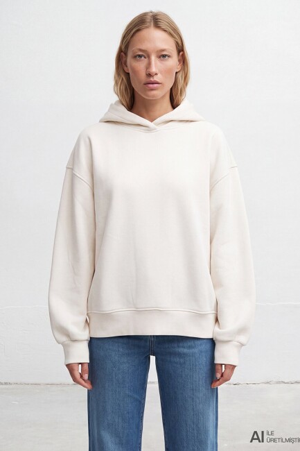 Kadın Kapüşonlu Basic Sweat 1S10575-83043 Beyaz  (1)