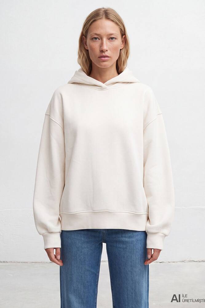 Kadın Kapüşonlu Basic Sweat 1S10575-83043 Beyaz - 2