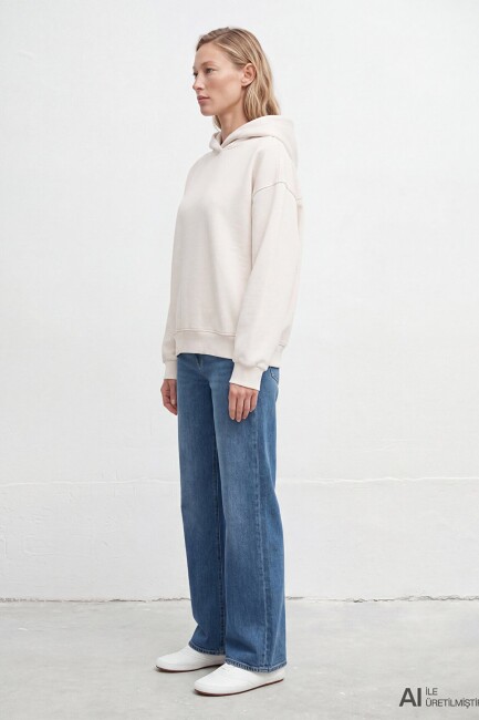 Kadın Kapüşonlu Basic Sweat 1S10575-83043 Beyaz  (2)