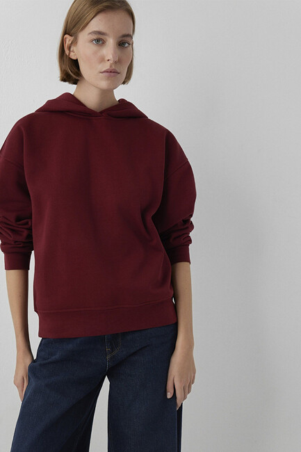 Kadın Kapüşonlu Basic Sweat 1S10575-85347 Bordo