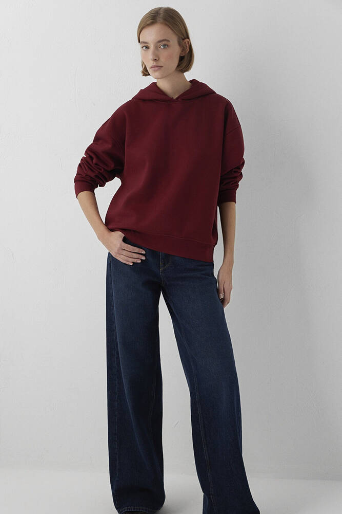 Kadın Kapüşonlu Basic Sweat 1S10575-85347 Bordo  - 2