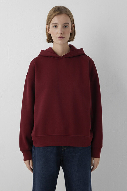 Kadın Kapüşonlu Basic Sweat 1S10575-85347 Bordo (2)
