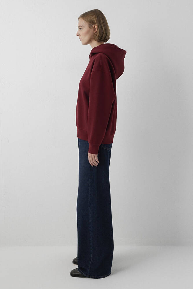 Kadın Kapüşonlu Basic Sweat 1S10575-85347 Bordo  - 4
