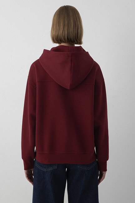 Kadın Kapüşonlu Basic Sweat 1S10575-85347 Bordo  - 5