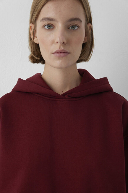 Kadın Kapüşonlu Basic Sweat 1S10575-85347 Bordo  - 6