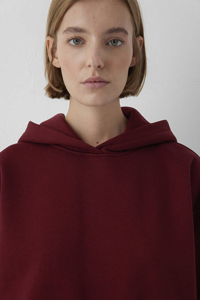 Kadın Kapüşonlu Basic Sweat 1S10575-85347 Bordo  - 6