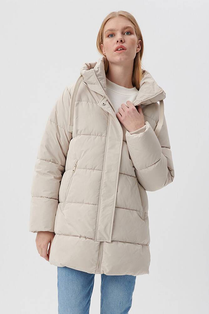 Kadın Kapüşonlu Şişme Mont 1110150-70144 Bej 