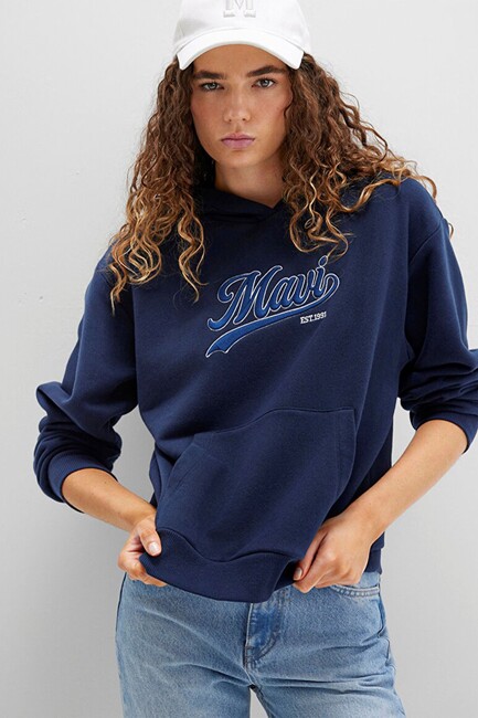 Kadın Kapüşonlu Sweat 1S10420-82318 Lacivert - Thumbnail