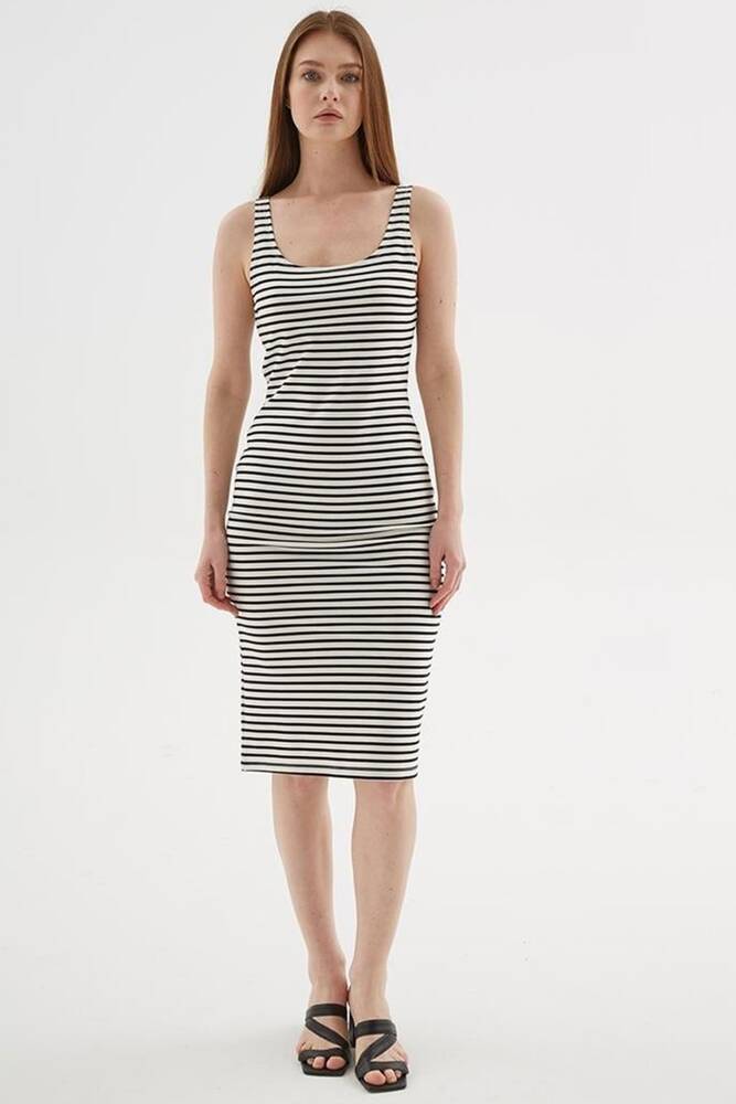 Kadın Kare Yaka Midi Elbise 25Y0299K1 Ekru 