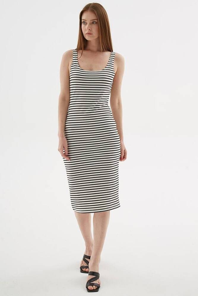 Kadın Kare Yaka Midi Elbise 25Y0299K1 Ekru 