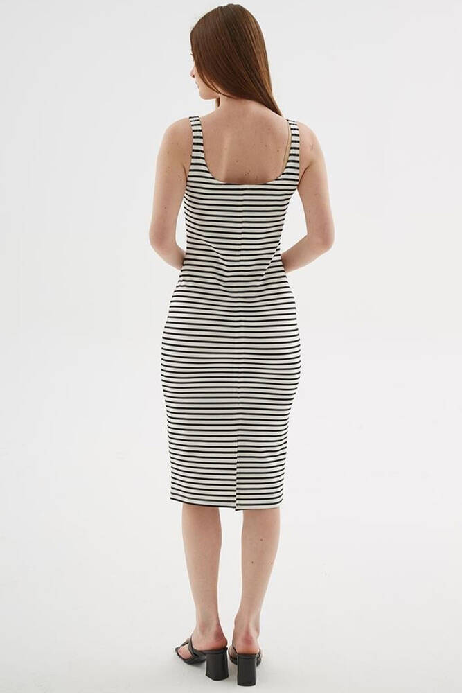 Kadın Kare Yaka Midi Elbise 25Y0299K1 Ekru 