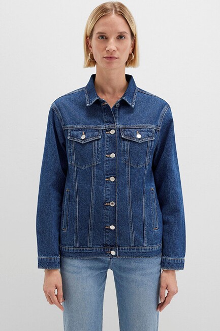 Kadın Karla 90's Denim Ceket 110154-91001 Mavi - Thumbnail