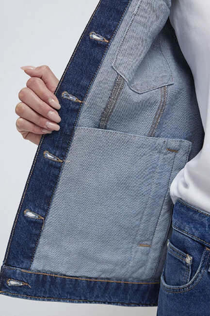 Kadın Karla 90's Denim Ceket 110154-91001 Mavi - Thumbnail