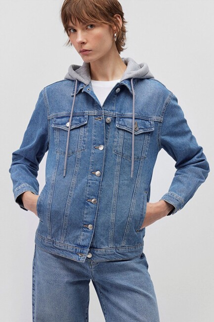 Kadın Karla 90s Jean Ceket 110154-85296 Mavi