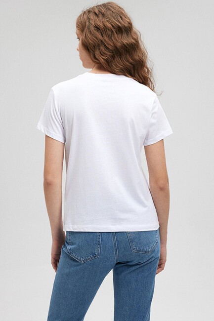 Kadın Kedi Baskılı Tişört 1612202-620 Beyaz - Thumbnail