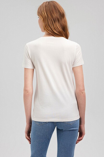 Kadın Kedi Baskılı Tişört 1612206-70057 Beyaz - Thumbnail