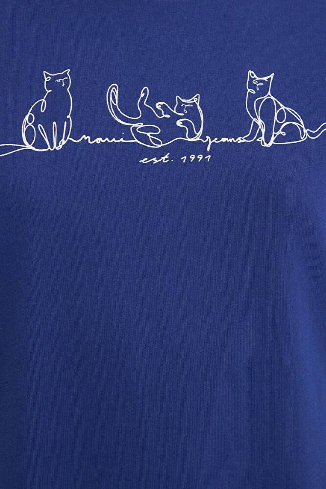 Kadın Kedi Baskılı Tişört 1613721-70722 Mavi 