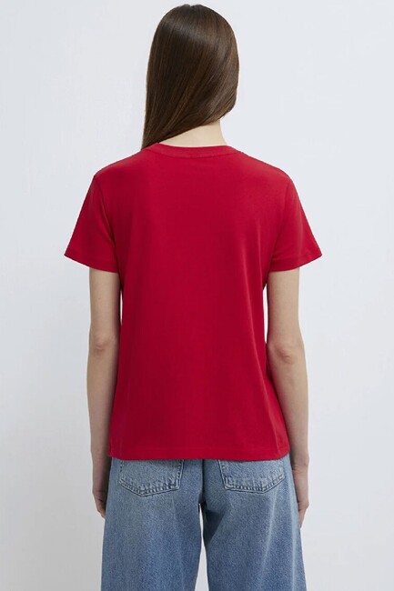 Kadın Kedi Baskılı Tişört 1613723-70935 Kırmızı - Thumbnail