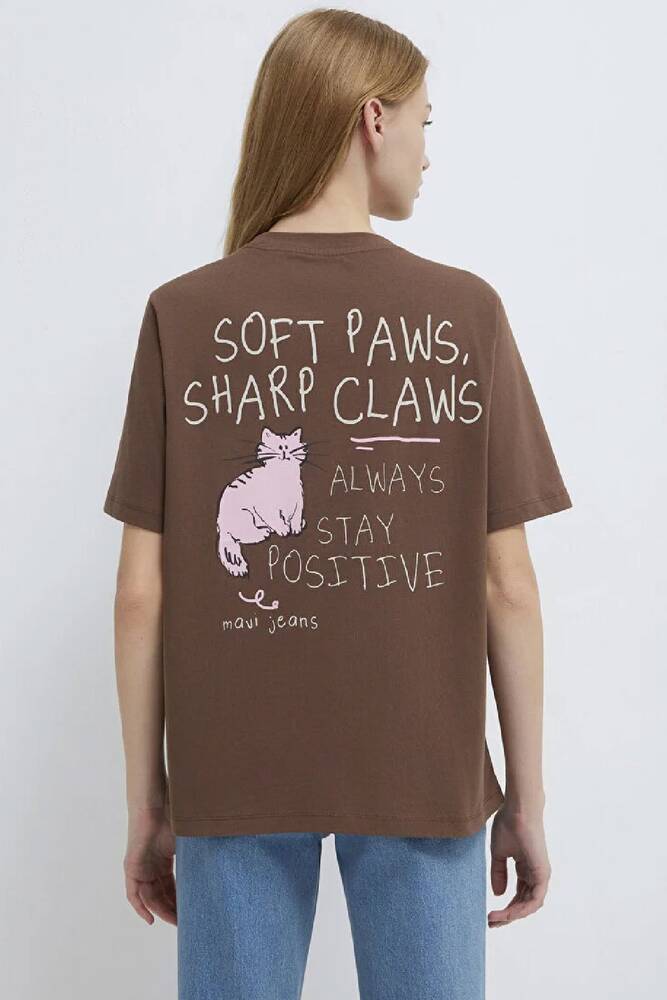 Kadın Kedi Baskılı Tişört 1613726-81959 Kahve 