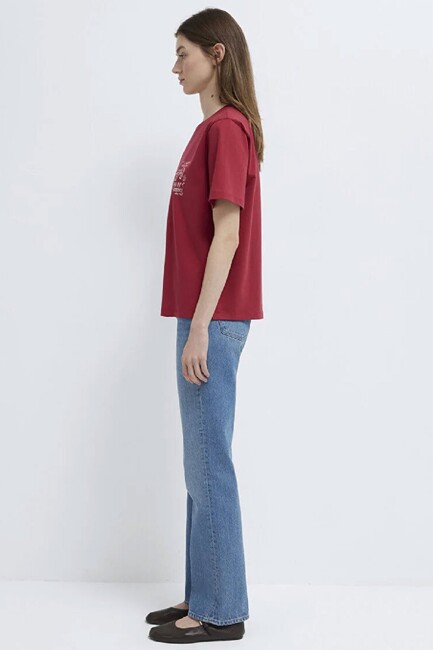 Kadın Kedi Baskılı Tişört 1613875-70391 Kırmızı - Thumbnail