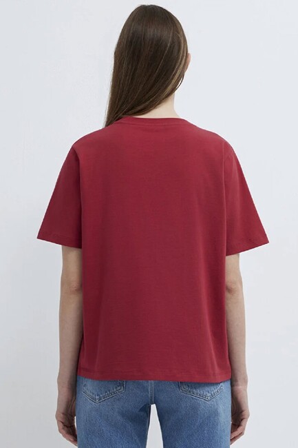 Kadın Kedi Baskılı Tişört 1613875-70391 Kırmızı - Thumbnail