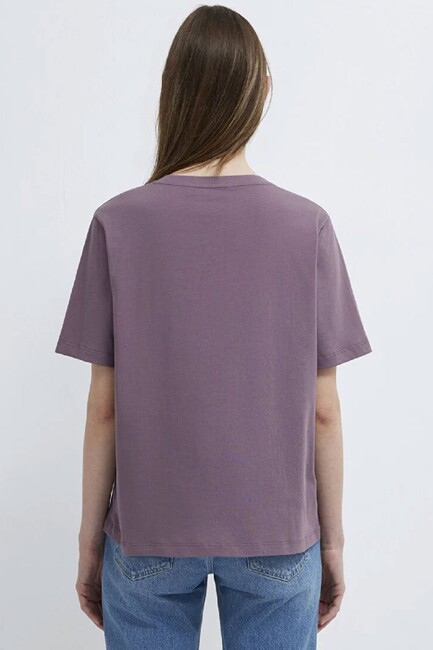Kadın Kedi Baskılı Tişört 1613875-70648 Mor - Thumbnail