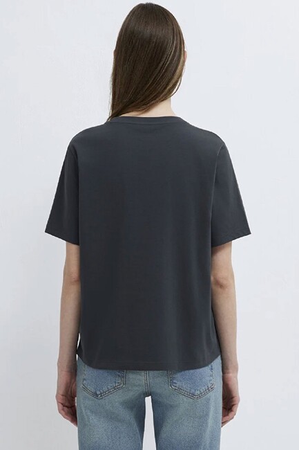 Kadın Kedi Baskılı Tişört 1613876-83620 Gri - Thumbnail