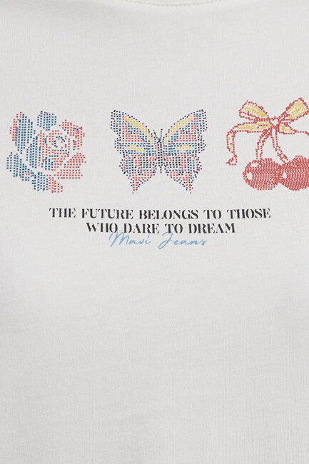 Kadın Kelebek Baskılı Tişört 1613744-80194 Ekru - Thumbnail