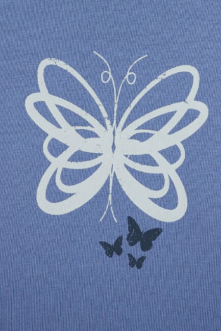 Kadın Kelebek Basklı Tişört 1613870-70728 Mavi - Thumbnail