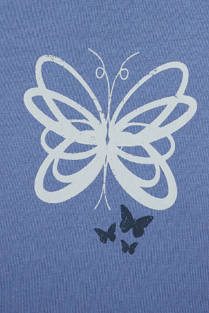 Kadın Kelebek Basklı Tişört 1613870-70728 Mavi 