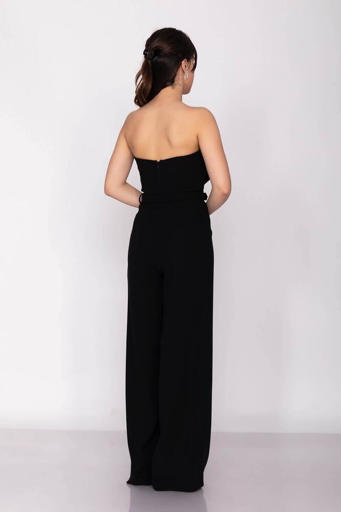 Kadın Kemerli Straplez Krep Tulum 19070116 Siyah 