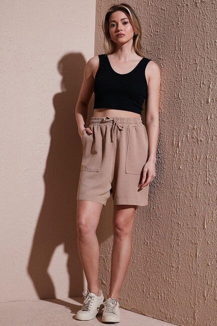 Kadın Keten Şort 25Y0606K1 Bej (1)