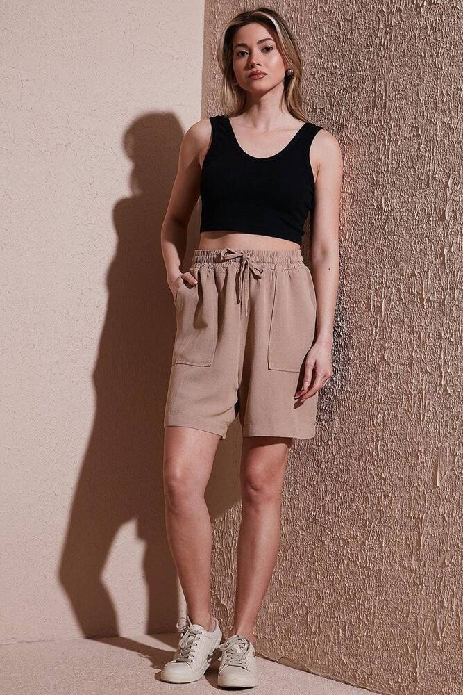 Kadın Keten Şort 25Y0606K1 Bej 