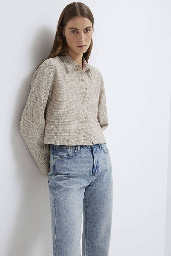 Kadın Kısa Dokuma Gömlek 1211388-83169 Kahve 