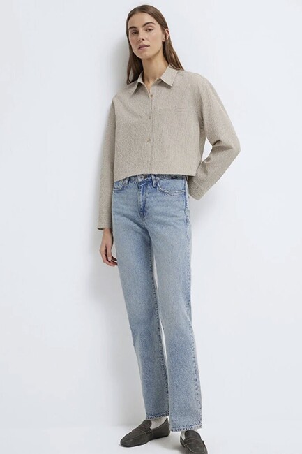 Kadın Kısa Dokuma Gömlek 1211388-83169 Kahve (2)