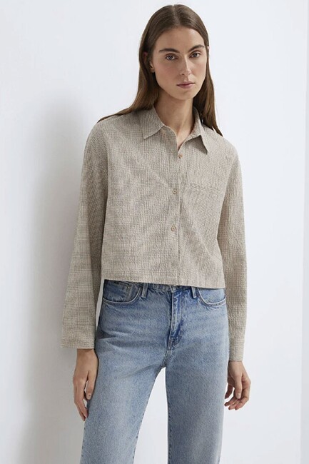 Kadın Kısa Dokuma Gömlek 1211388-83169 Kahve (3)