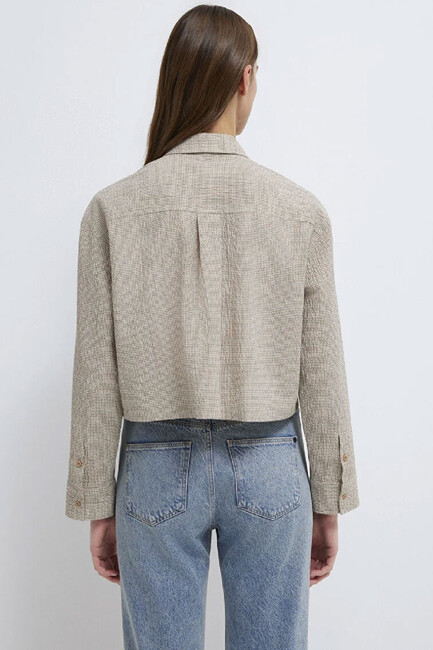 Kadın Kısa Dokuma Gömlek 1211388-83169 Kahve - Thumbnail