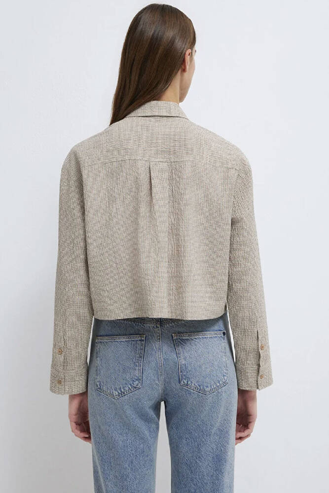 Kadın Kısa Dokuma Gömlek 1211388-83169 Kahve 