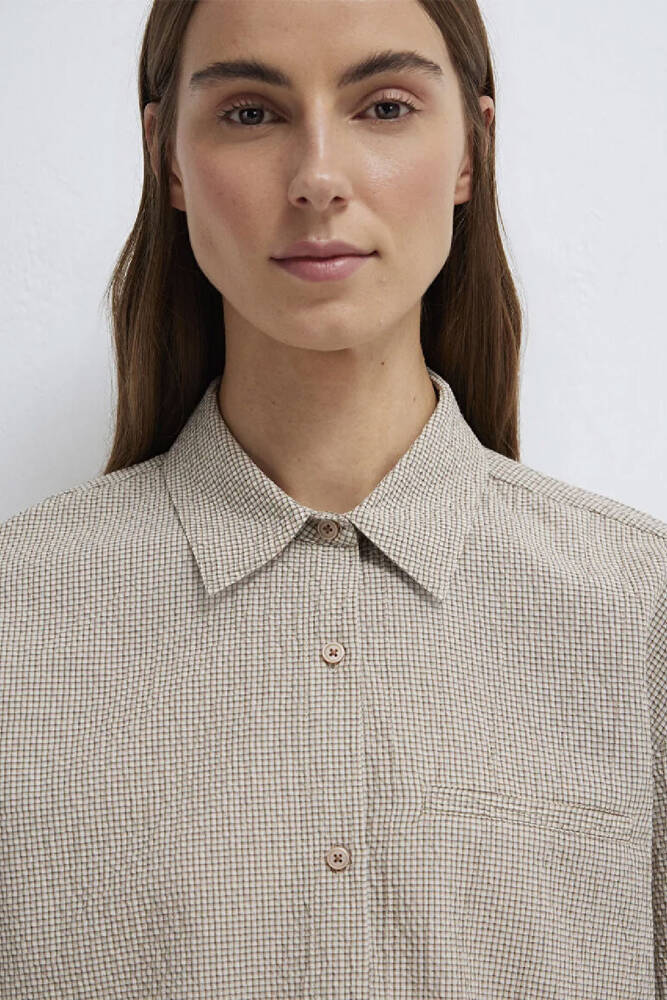 Kadın Kısa Dokuma Gömlek 1211388-83169 Kahve 