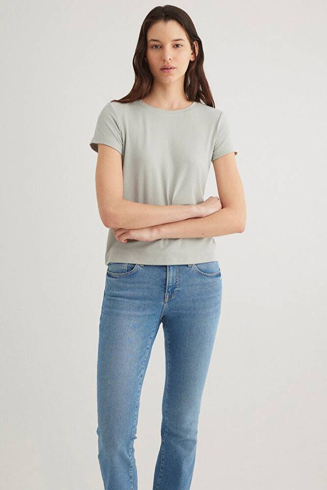 Kadın Kısa Kollu Basic Penye 1612904-70084 Yeşil 