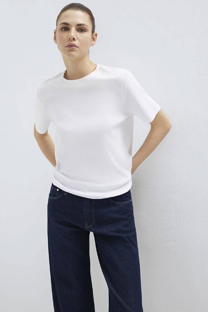 Kadın Kısa Kollu Basic Penye 1612916-620 Beyaz 