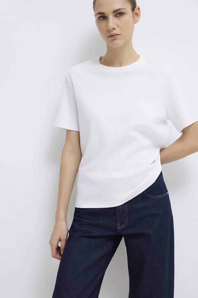 Kadın Kısa Kollu Basic Penye 1612916-620 Beyaz 